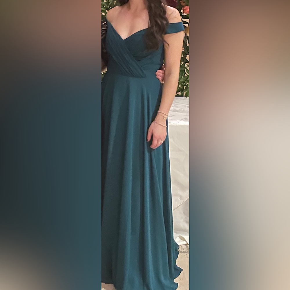 David’s Bridal Green Floor Length Bridesmaid Gown